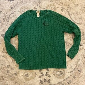 L.L. Bean Cable Knit Sweater Green Vintage Embroidered Size Large